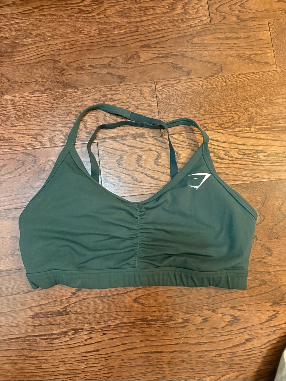 Gymshark Dark Green Ruched Strappy Sports Bra